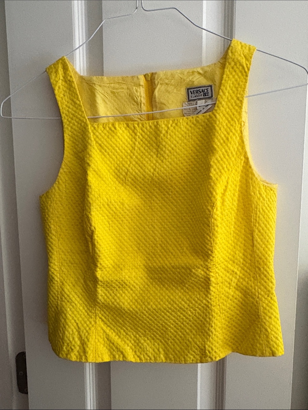 Versace Yellow Textured Square-Neck Camisole Size EU 40